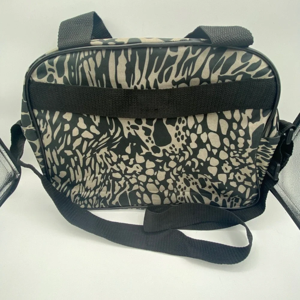 TAG Small Messenger Bag Grey Black Animal Print Canvas Crossbody